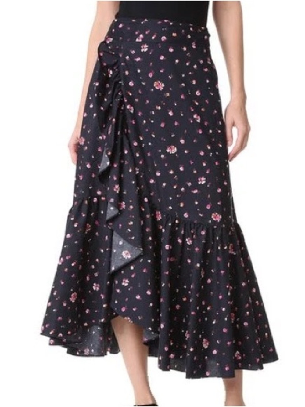Rebecca Taylor Navy Floral Wrap Skirt